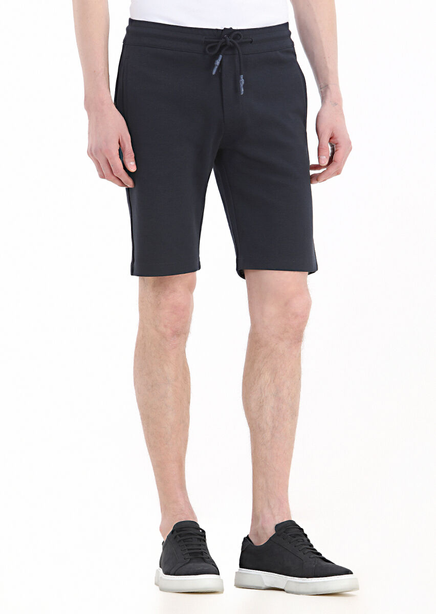 Lacivert Düz Örme Regular Fit Casual Pamuk Karışımlı Bermuda - 2