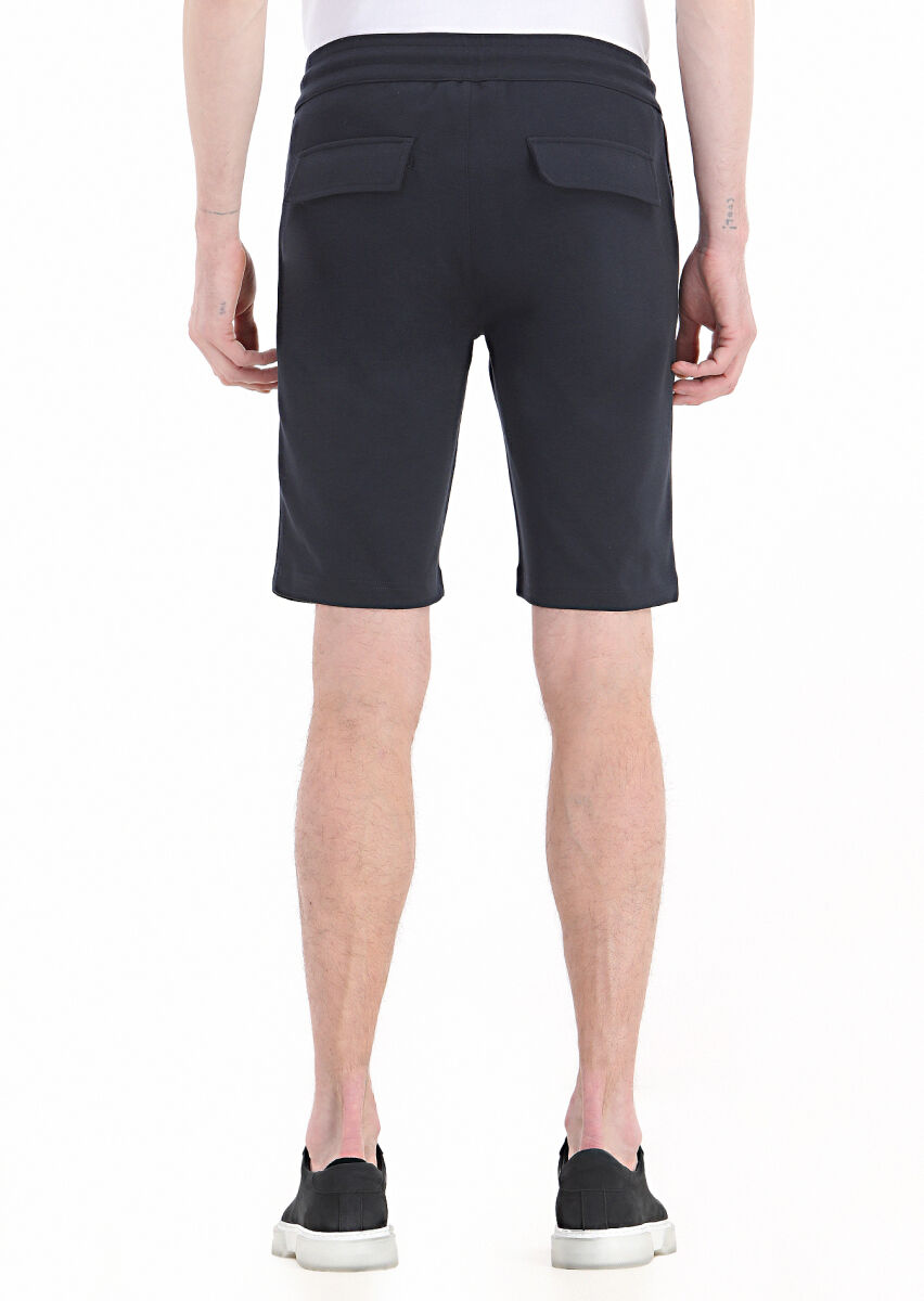 Lacivert Düz Örme Regular Fit Casual Pamuk Karışımlı Bermuda - 4