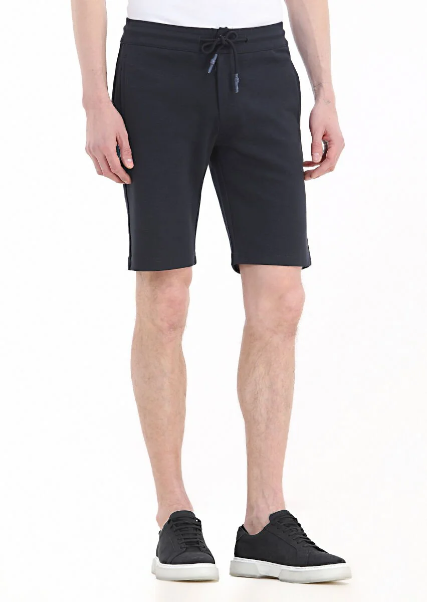 Lacivert Düz Örme Regular Fit Casual Pamuk Karışımlı Bermuda - 2