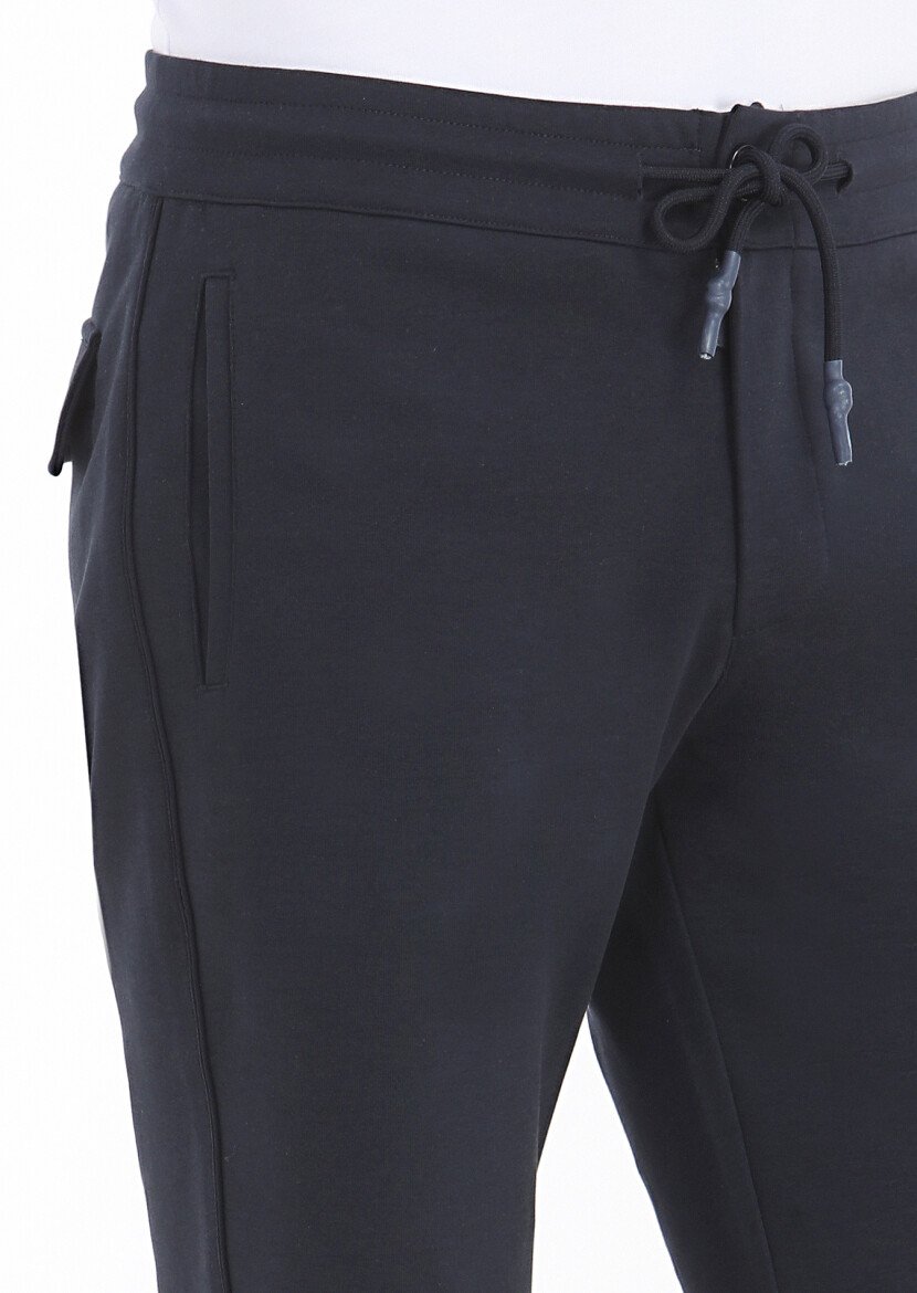 Lacivert Düz Örme Regular Fit Casual Pamuk Karışımlı Bermuda - 3