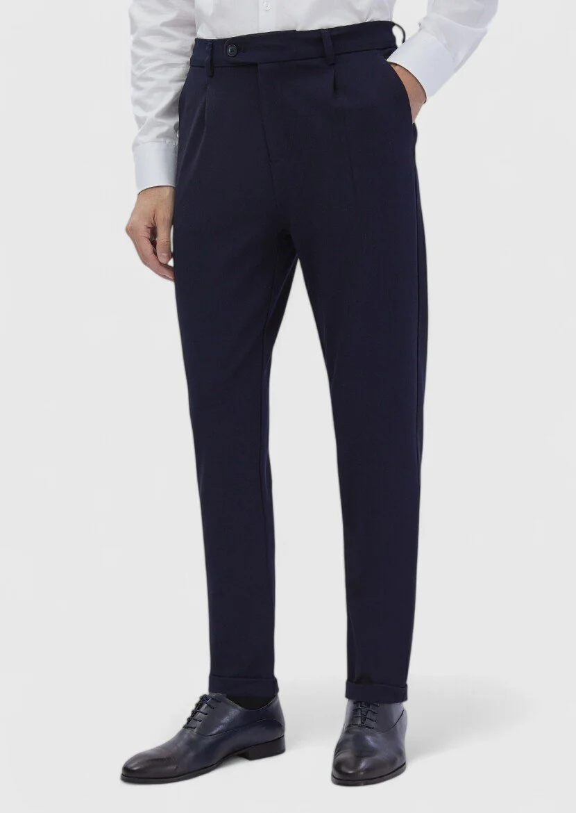 Lacivert Düz Örme Regular Fit Casual Pantolon 