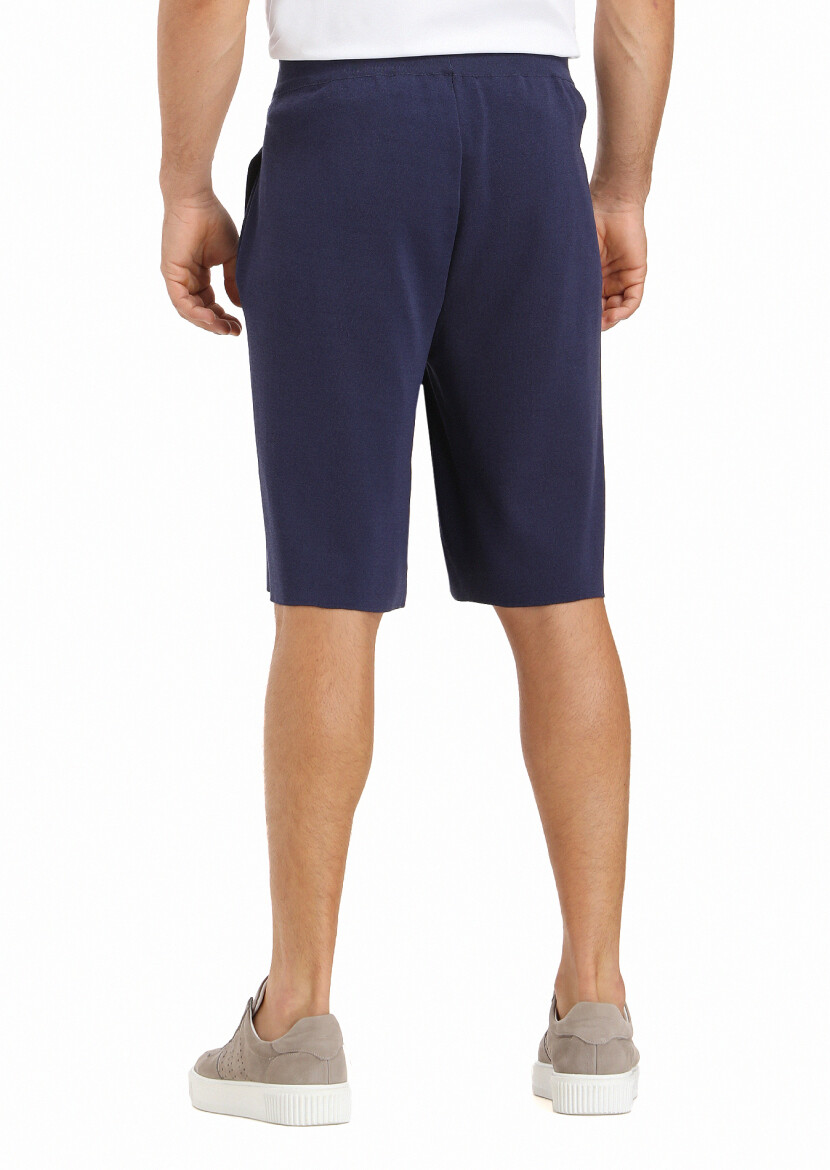 Lacivert Düz Örme Regular Fit Spor Bermuda - 3