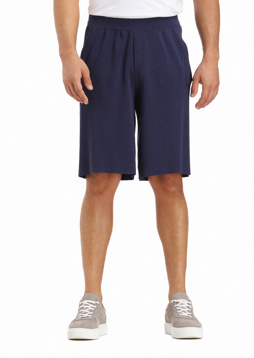 Lacivert Düz Örme Regular Fit Spor Bermuda 