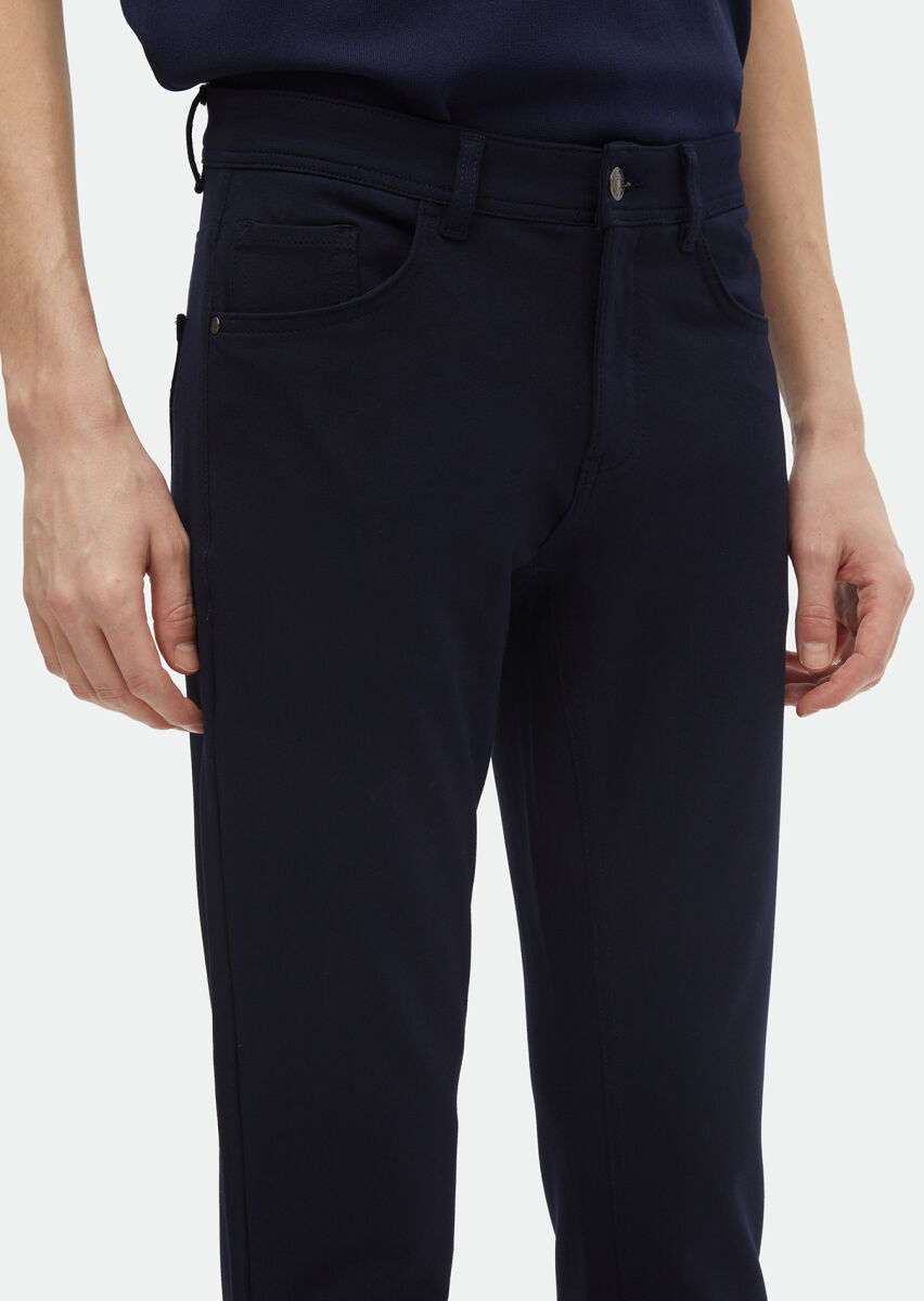 Lacivert Düz Örme Slim Fit Casual Pantolon - 4