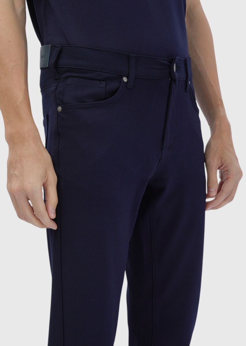 Lacivert Düz Örme Slim Fit Casual Pantolon - 4