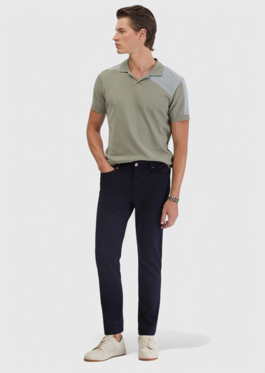 Lacivert Düz Örme Slim Fit Casual Pantolon - 1