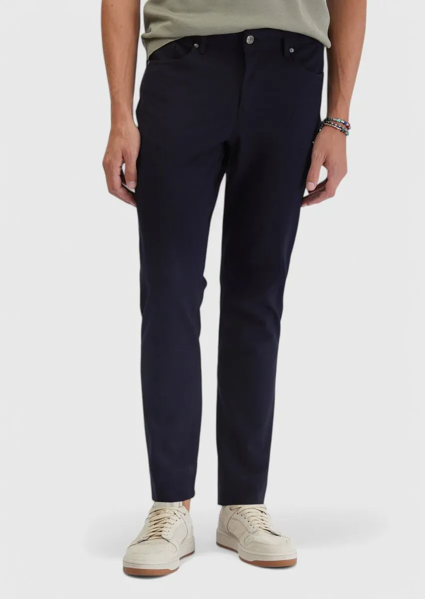 Lacivert Düz Örme Slim Fit Casual Pantolon - 2