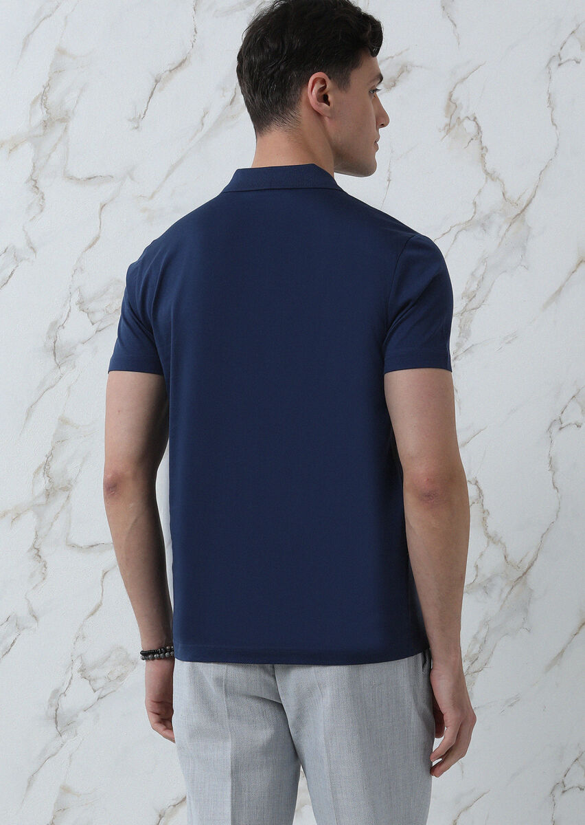 Lacivert Düz Polo Yaka %100 Pamuk T-Shirt - 5