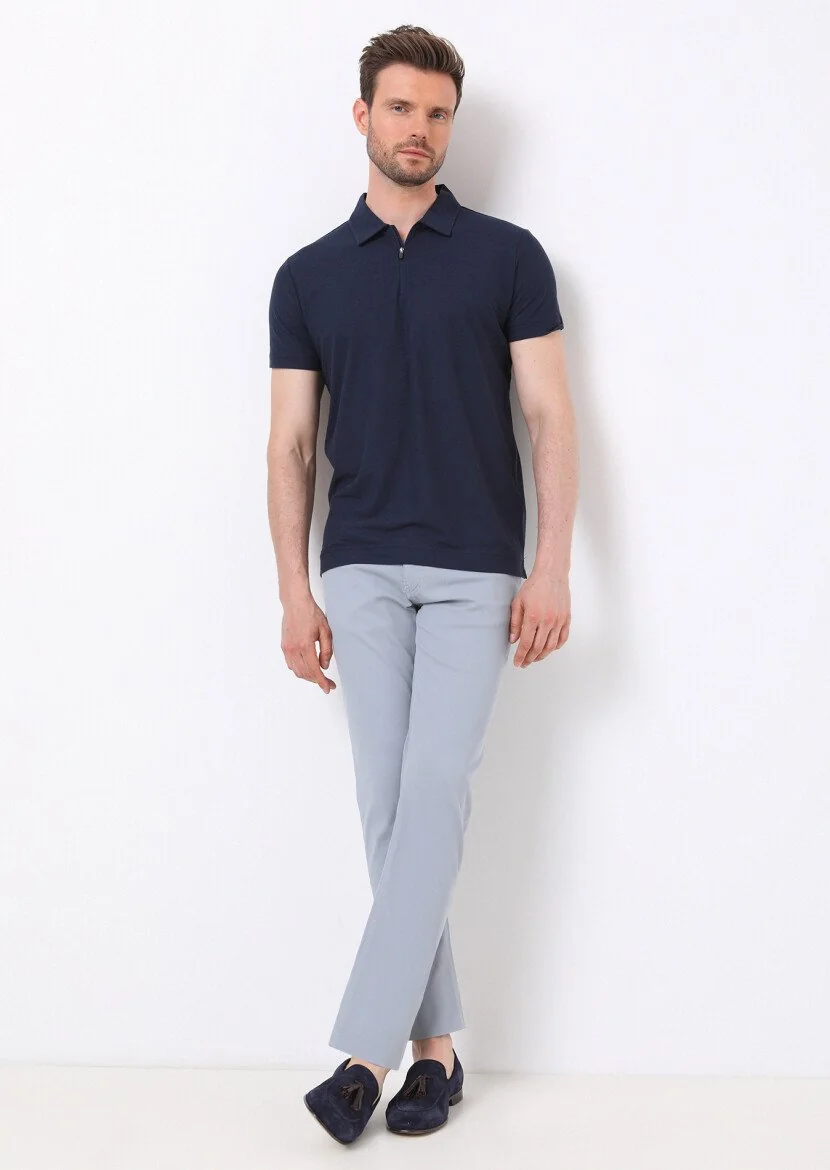 Lacivert Düz Polo Yaka %100 Pamuk T-Shirt - 3