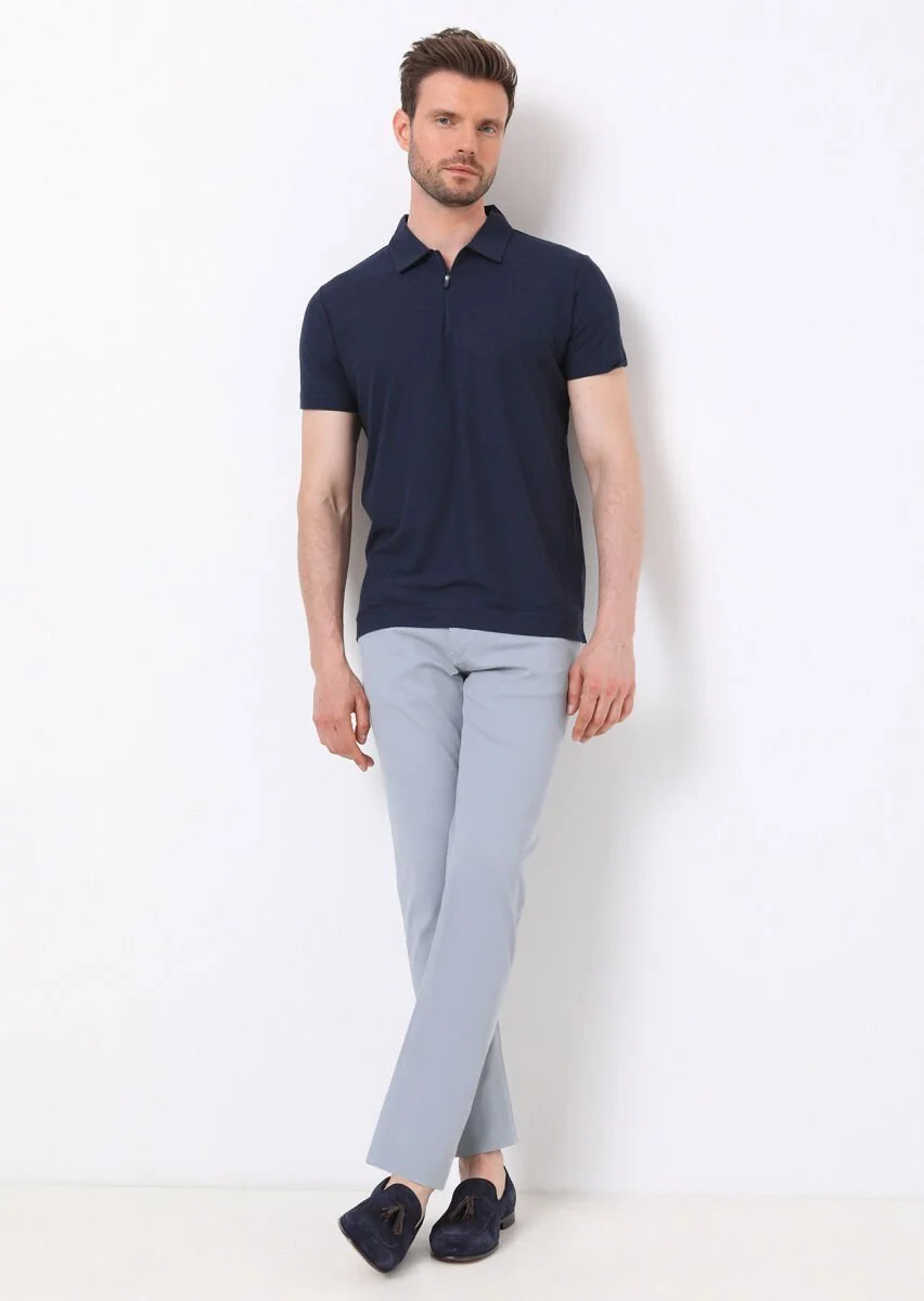 Lacivert Düz Polo Yaka %100 Pamuk T-Shirt - 3