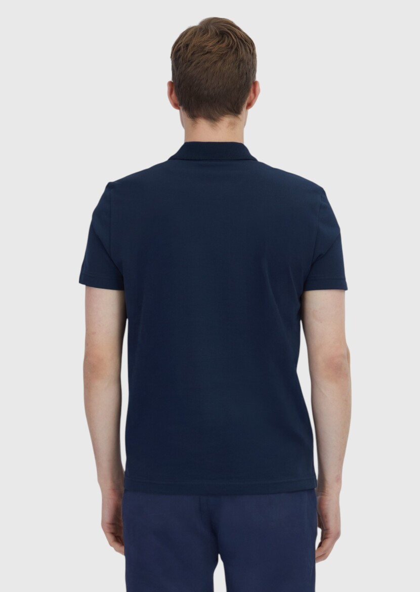 Lacivert Düz Polo Yaka %100 Pamuk T-Shirt - 5