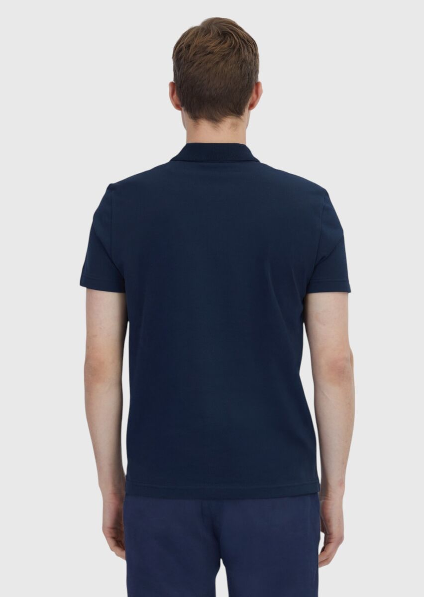 Lacivert Düz Polo Yaka %100 Pamuk T-Shirt - 5