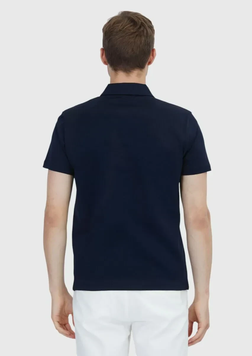 Lacivert Düz Polo Yaka %100 Pamuk T-Shirt - 5