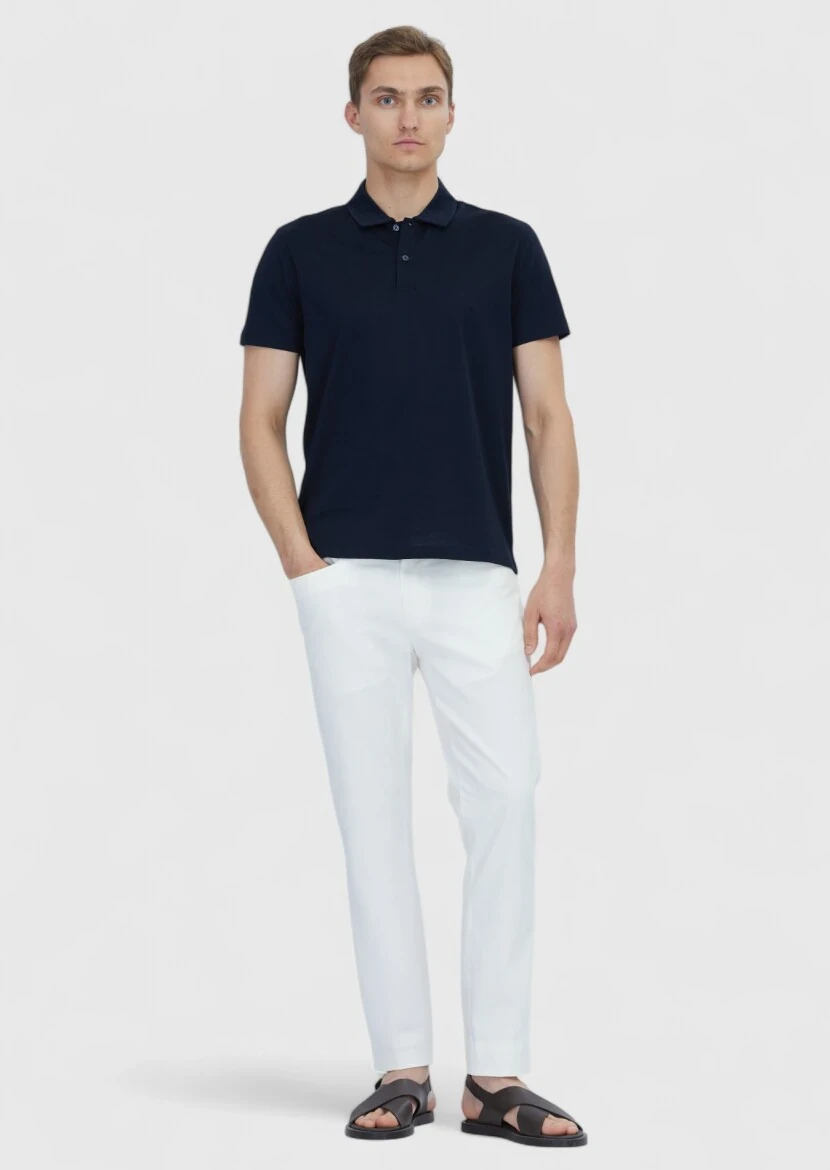 Lacivert Düz Polo Yaka %100 Pamuk T-Shirt 