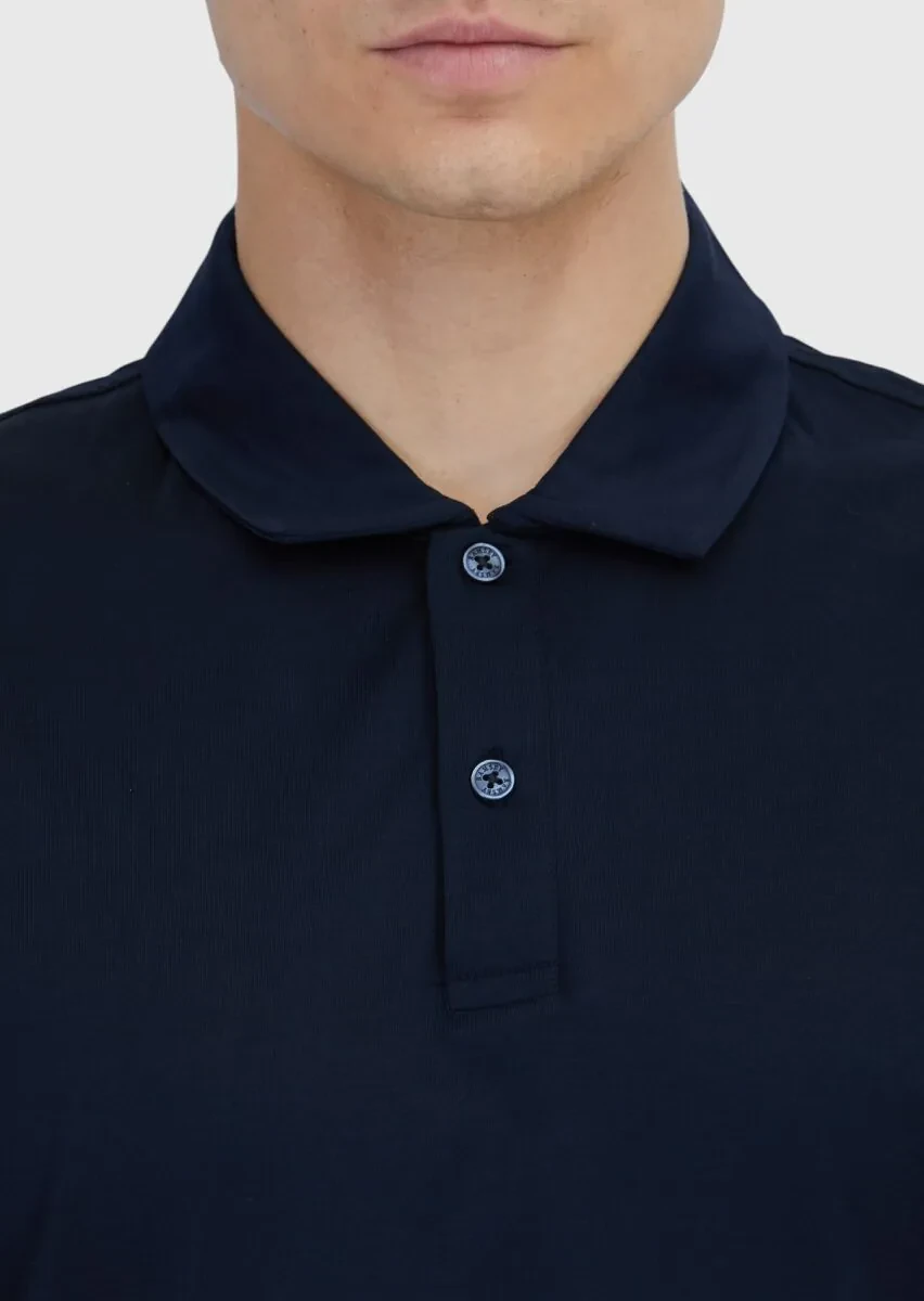 Lacivert Düz Polo Yaka %100 Pamuk T-Shirt - 4