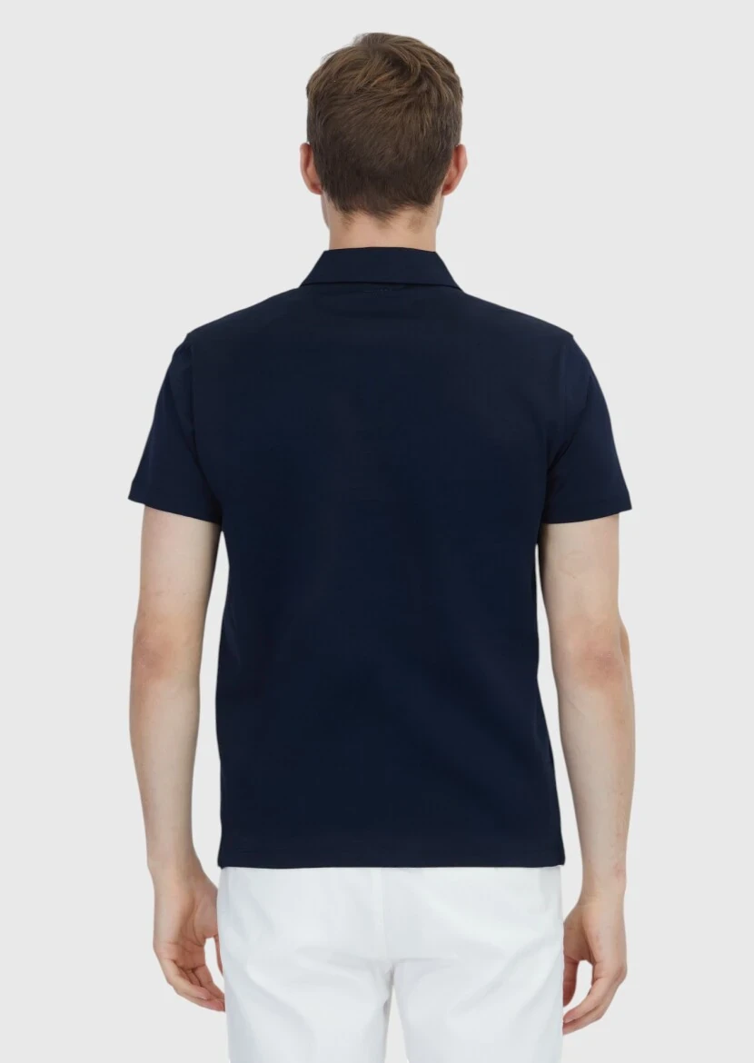 Lacivert Düz Polo Yaka %100 Pamuk T-Shirt - 5
