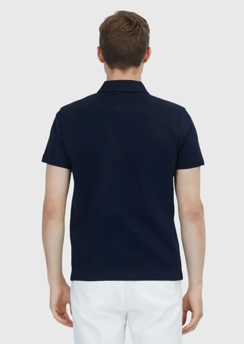 Lacivert Düz Polo Yaka %100 Pamuk T-Shirt - 5