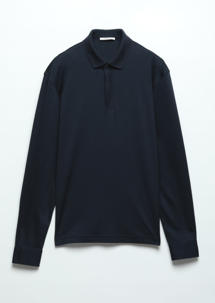 Lacivert Düz Polo Yaka %100 Pamuk T-Shirt - 5