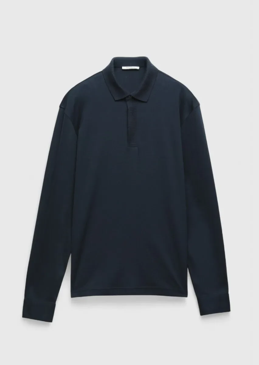 Lacivert Düz Polo Yaka %100 Pamuk T-Shirt - 1