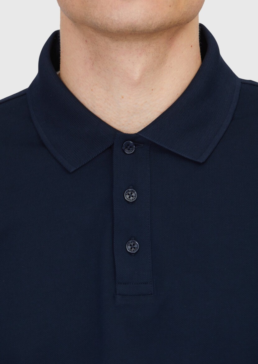 Lacivert Düz Polo Yaka %100 Pamuk T-Shirt - 5