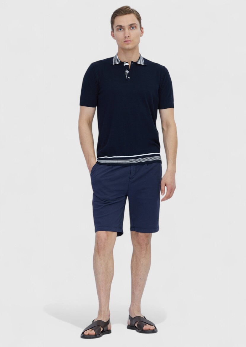 Lacivert Düz Polo Yaka %100 Pamuk T-Shirt - RAMSEY