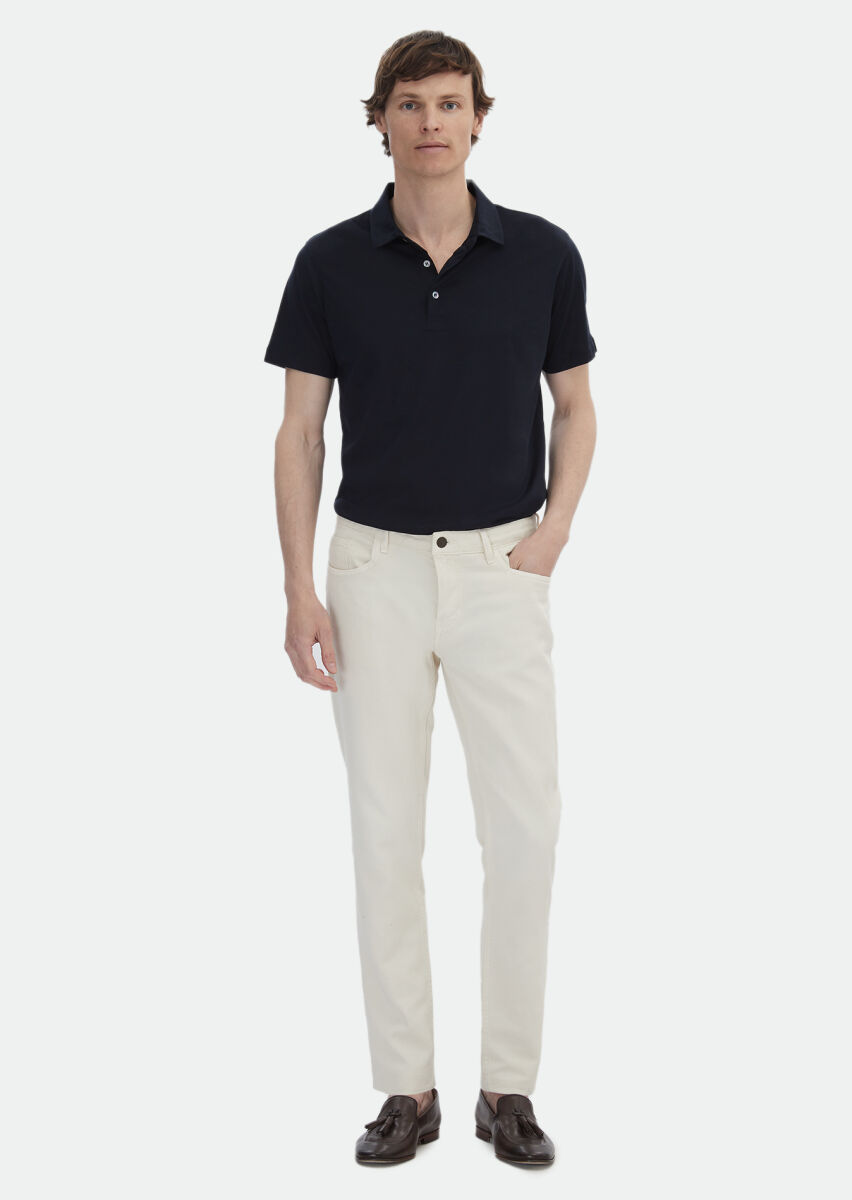 Lacivert Düz Polo Yaka İpek Karışımlı T-Shirt - 2