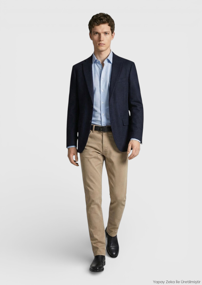 Lacivert Düz Regular Fit %100 Kaşmir Ceket - RAMSEY