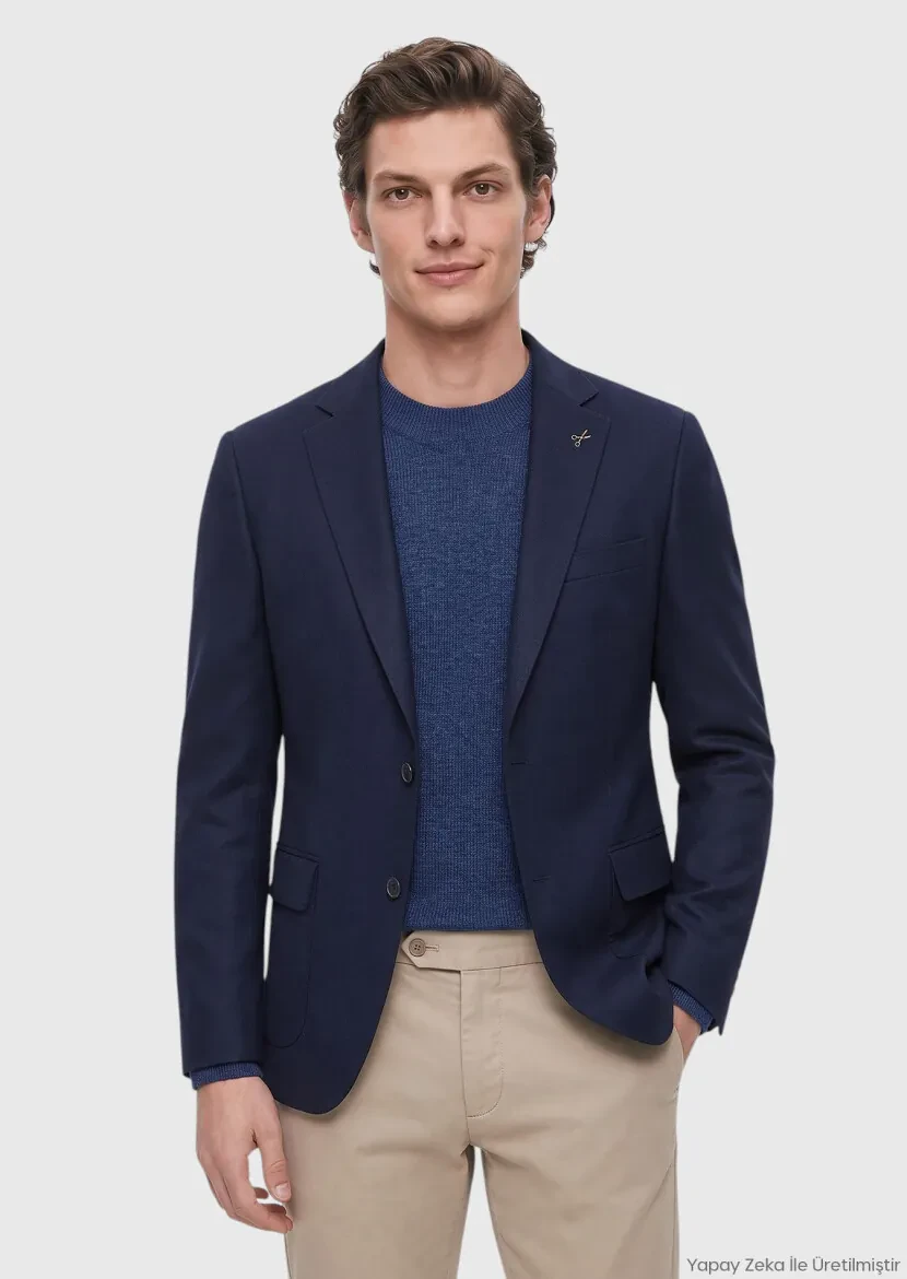 Lacivert Düz Regular Fit %100 Kaşmir Ceket - RAMSEY
