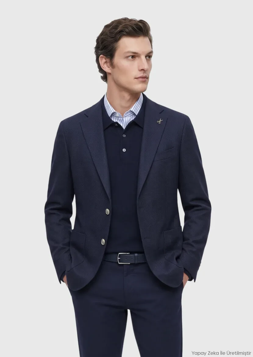Lacivert Düz Regular Fit %100 Kaşmir Ceket - RAMSEY