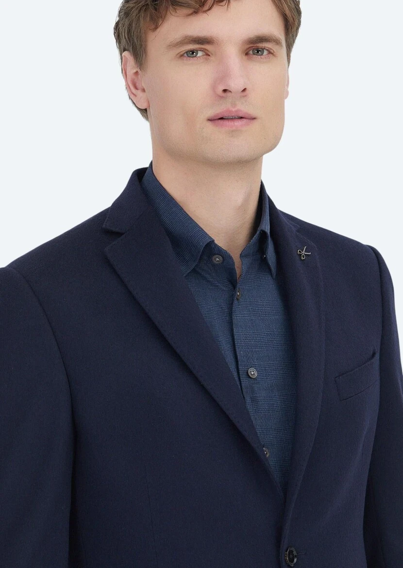 Lacivert Düz Regular Fit %100 Kaşmir Ceket - 3