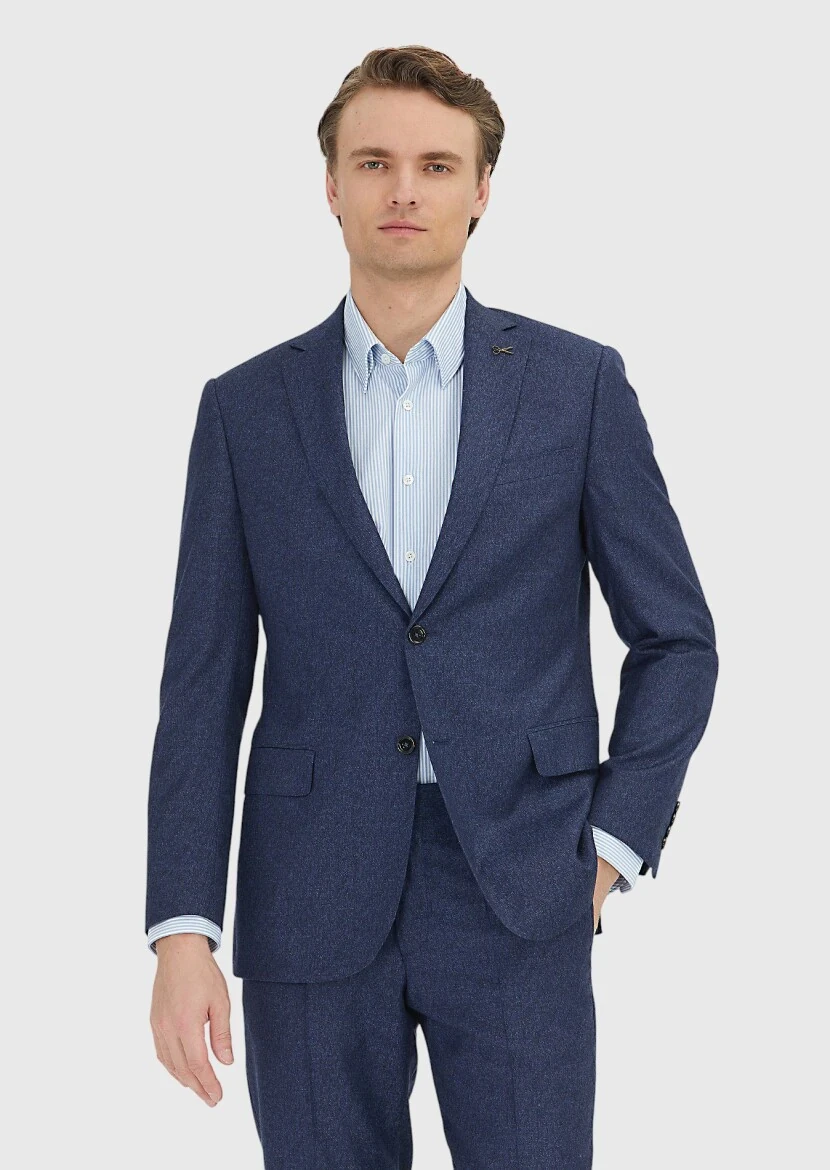 Lacivert Düz Regular Fit %100 Yün Takım Elbise - RAMSEY