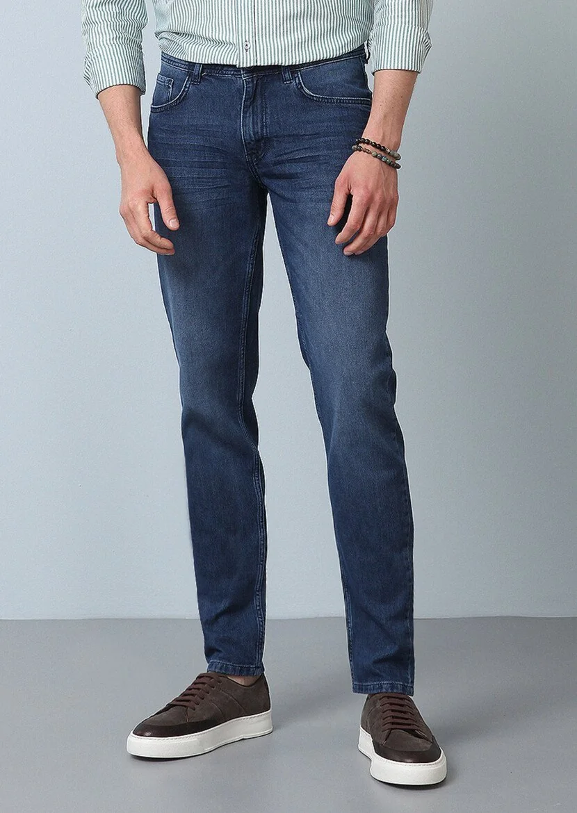Lacivert Düz Regular Fit Denim %100 Pamuk Pantolon - 1