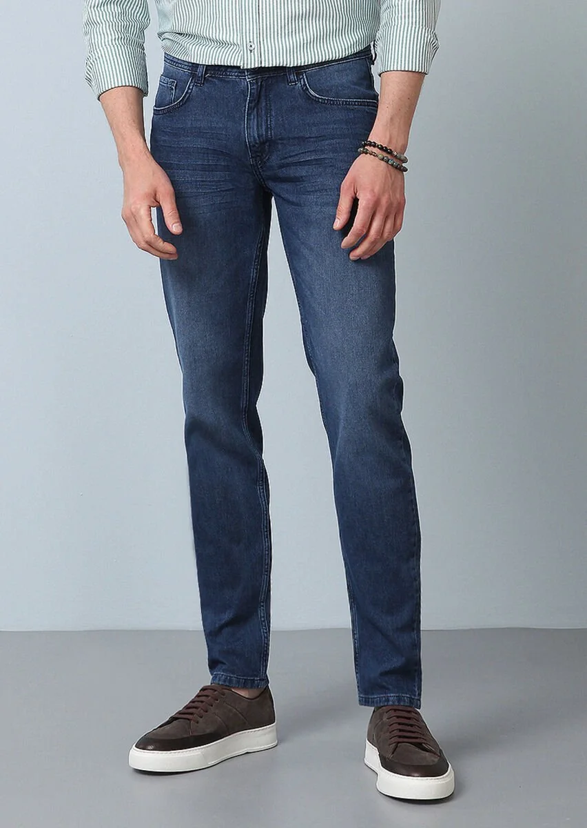 Lacivert Düz Regular Fit Denim %100 Pamuk Pantolon - 1