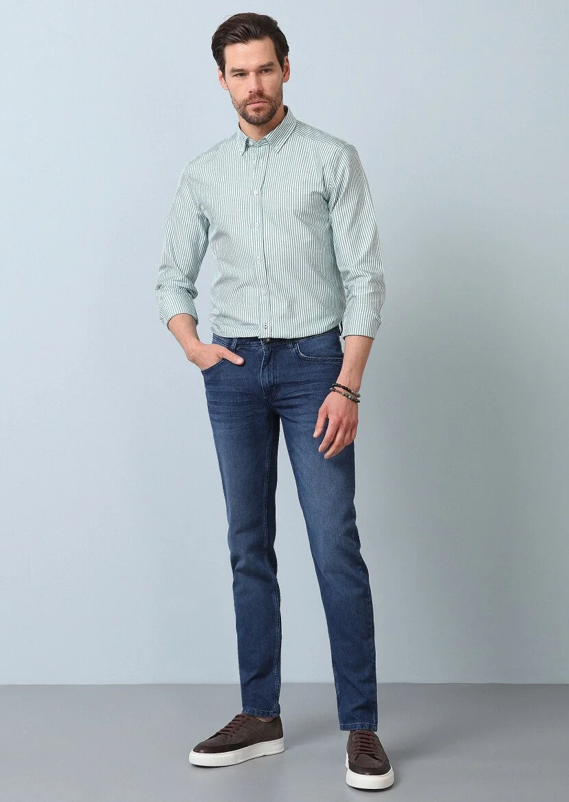Lacivert Düz Regular Fit Denim %100 Pamuk Pantolon - 3