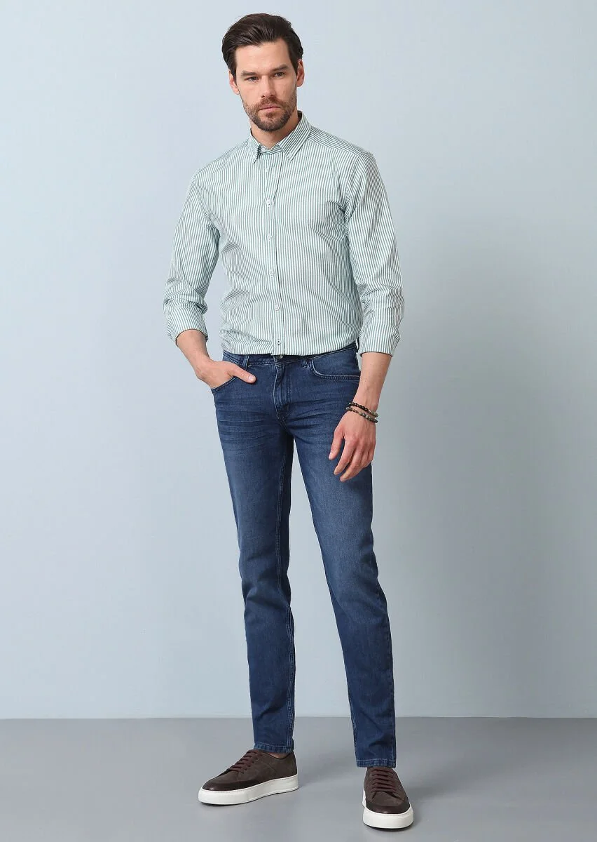 Lacivert Düz Regular Fit Denim %100 Pamuk Pantolon - 3