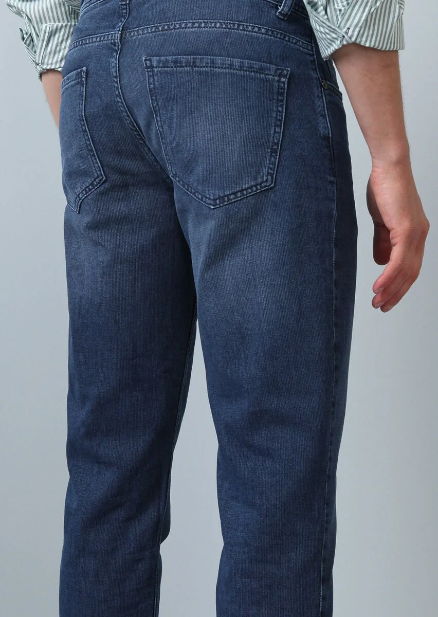 Lacivert Düz Regular Fit Denim %100 Pamuk Pantolon - 4
