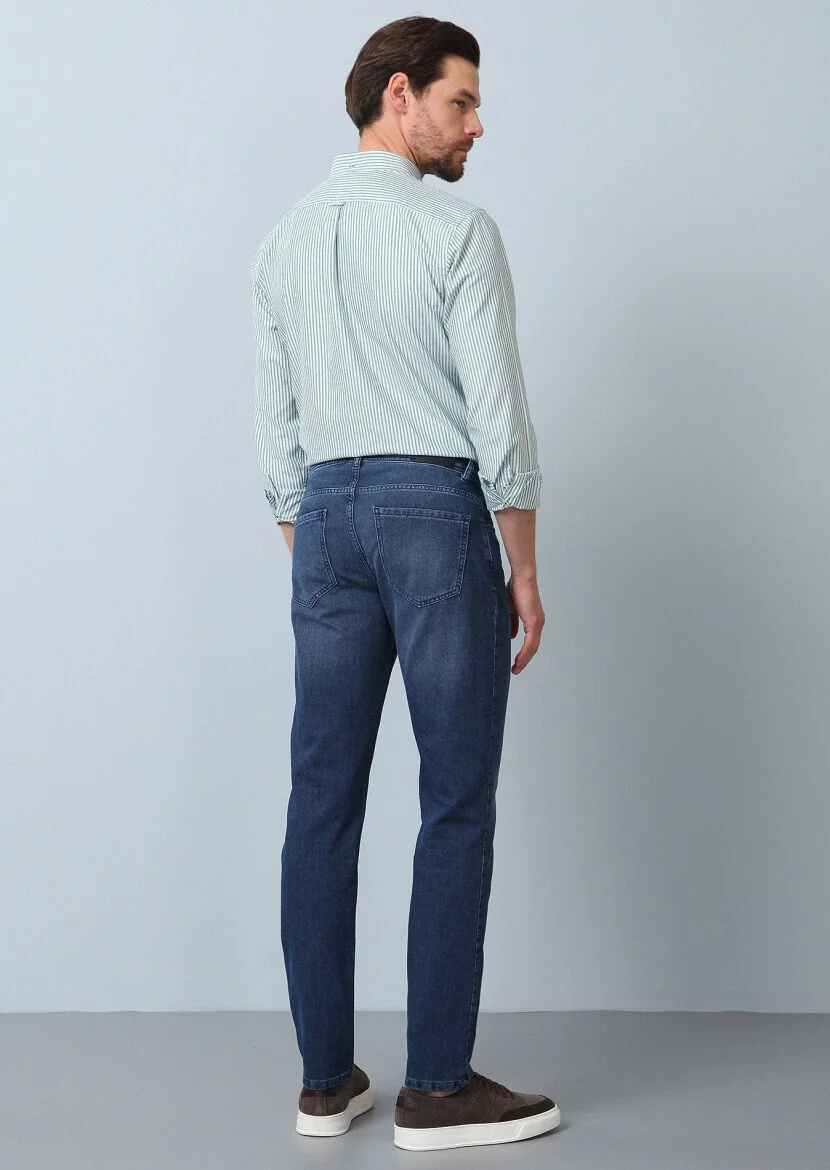 Lacivert Düz Regular Fit Denim %100 Pamuk Pantolon - 5