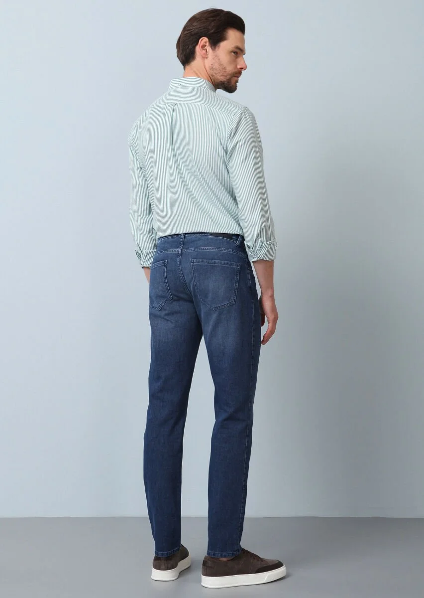 Lacivert Düz Regular Fit Denim %100 Pamuk Pantolon - 5