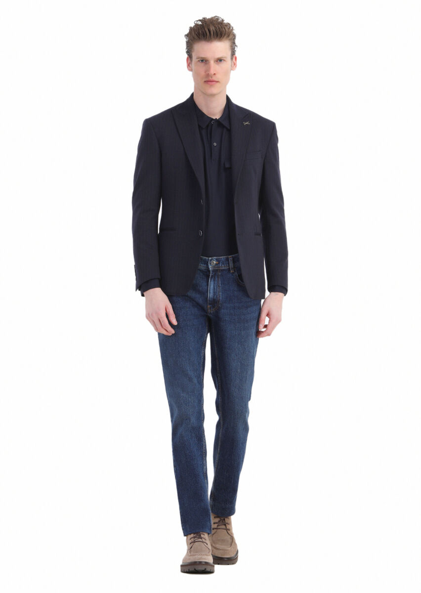 Lacivert Düz Regular Fit Denim %100 Pamuk Pantolon - 3