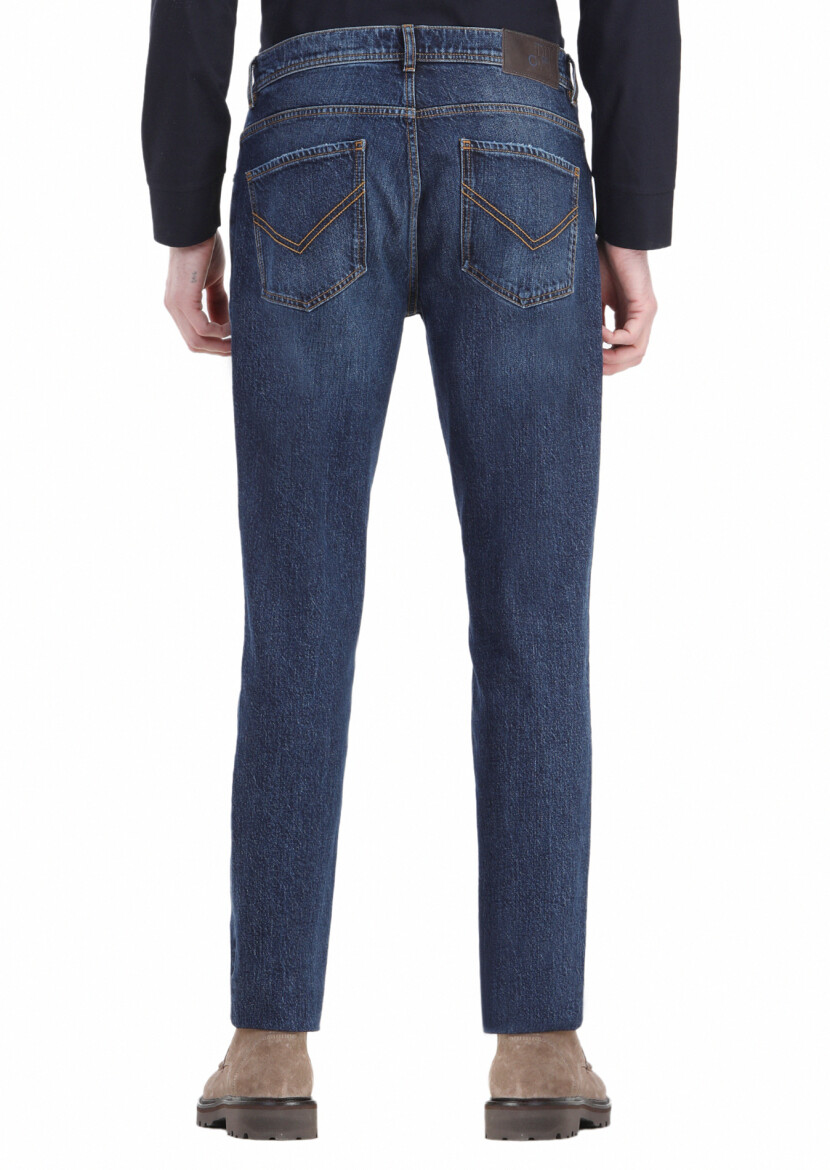 Lacivert Düz Regular Fit Denim %100 Pamuk Pantolon - 4