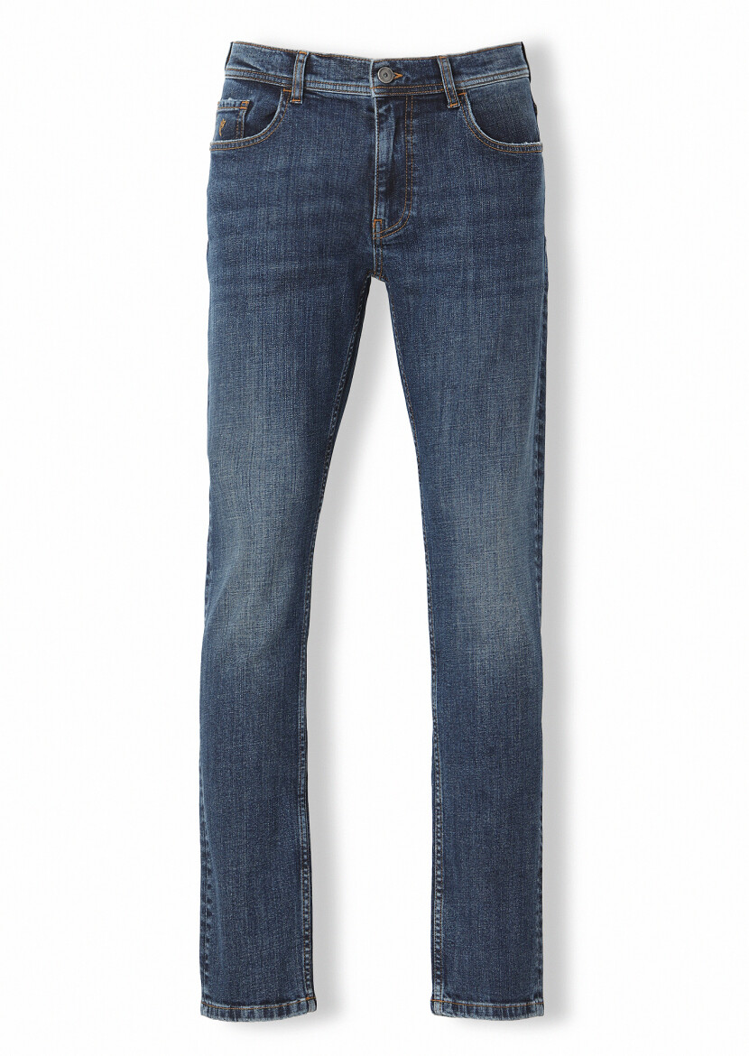 Lacivert Düz Regular Fit Denim %100 Pamuk Pantolon - 5