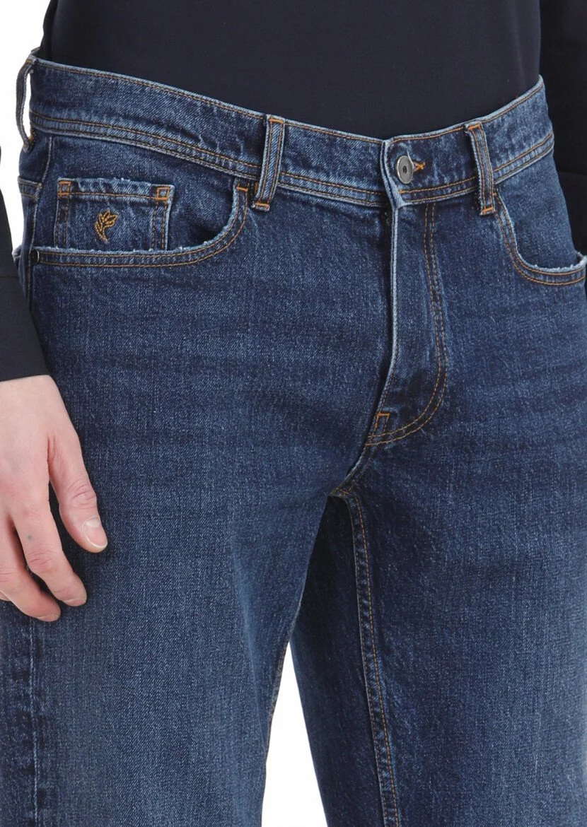 Lacivert Düz Regular Fit Denim %100 Pamuk Pantolon - 3