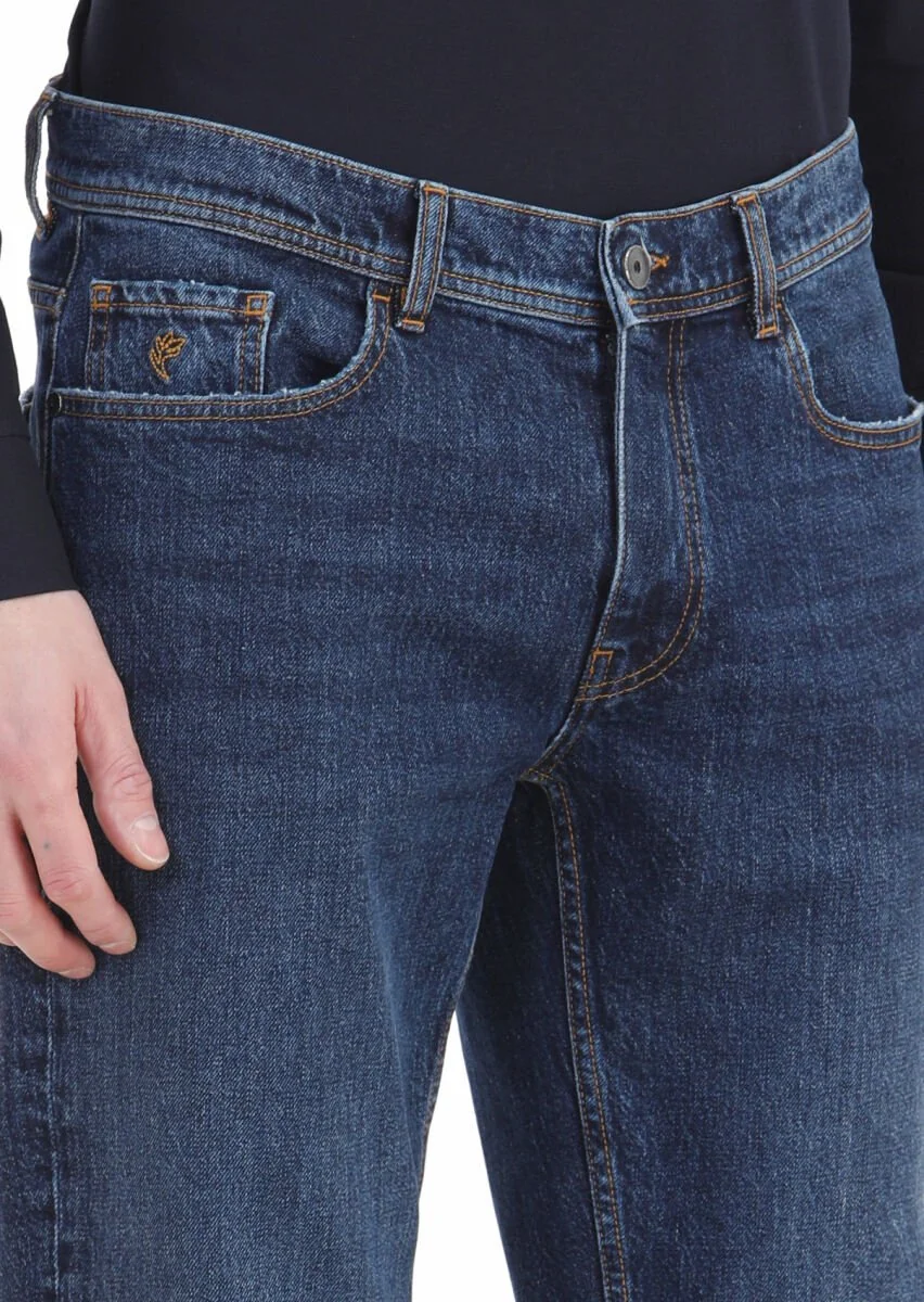 Lacivert Düz Regular Fit Denim %100 Pamuk Pantolon - 3