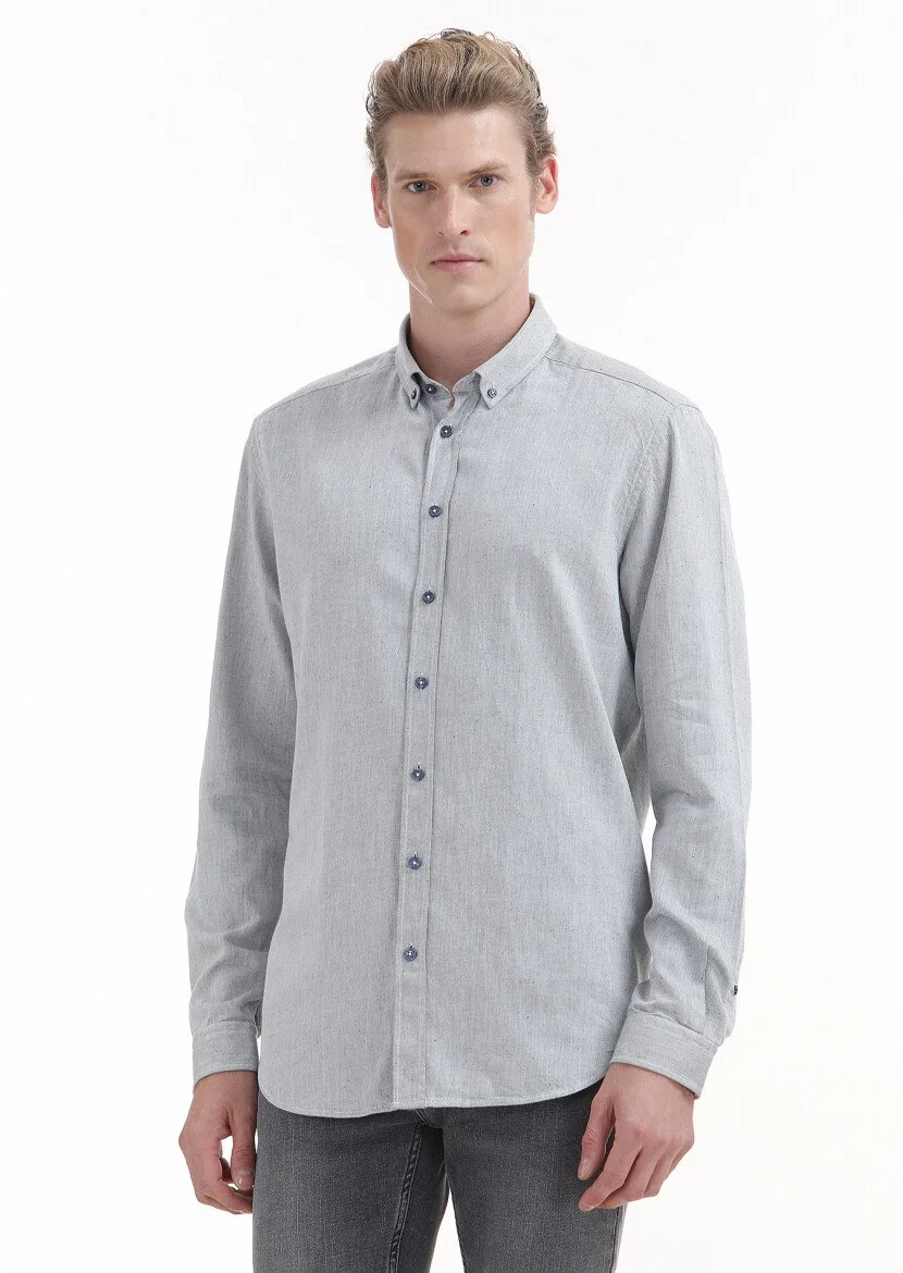 Lacivert Düz Regular Fit Dokuma Casual %100 Pamuk Gömlek - 1