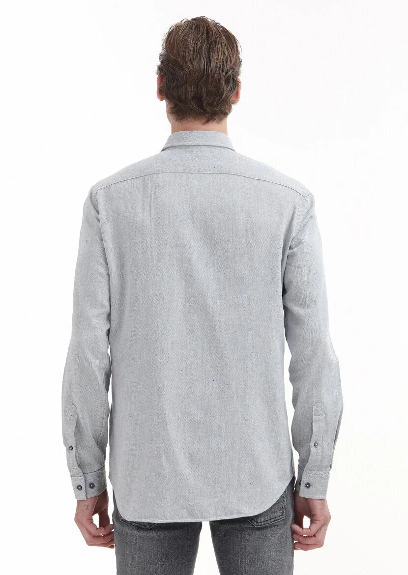 Lacivert Düz Regular Fit Dokuma Casual %100 Pamuk Gömlek - 4