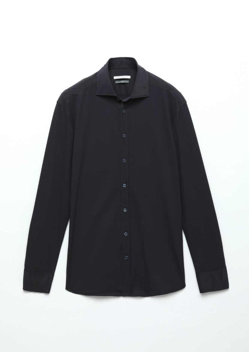 Lacivert Düz Regular Fit Dokuma Klasik Gömlek - 5