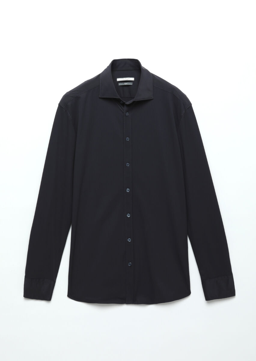 Lacivert Düz Regular Fit Dokuma Klasik Gömlek - 5