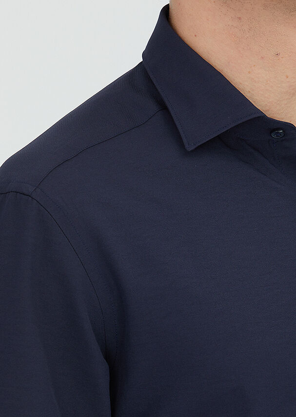 Lacivert Düz Regular Fit Dokuma Klasik Pamuk Karışımlı Gömlek - 3