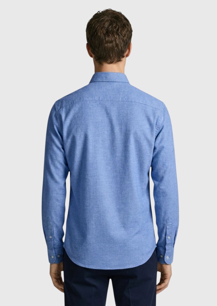 Lacivert Düz Regular Fit Uzun Dokuma Casual %100 Pamuk Gömlek - 4