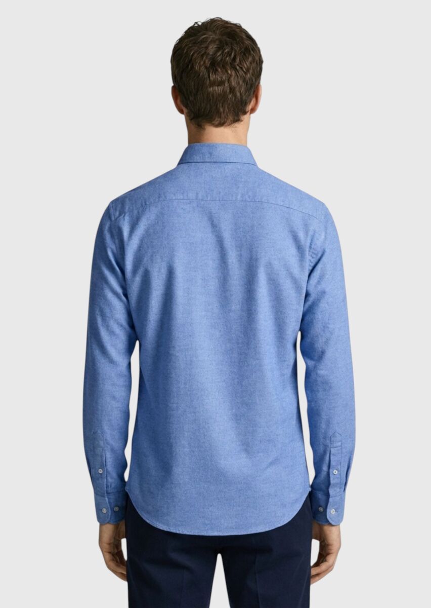 Lacivert Düz Regular Fit Uzun Dokuma Casual %100 Pamuk Gömlek - 4